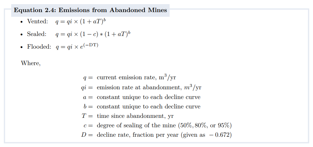 Coal Emissions from Abandoned Mines Equation